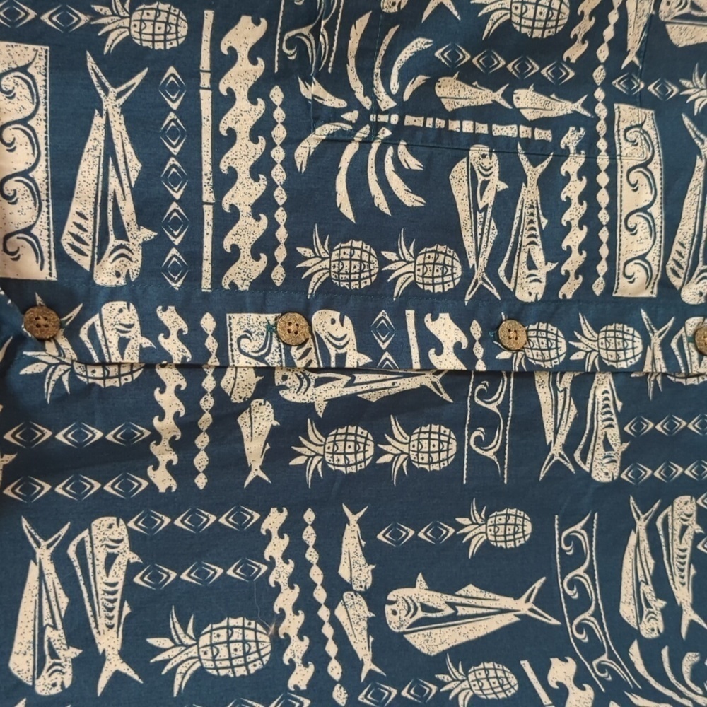 Island Shores Men's Teal Tropical Short Sleeve Button Down Shirt Size Large - Picture 2 of 6